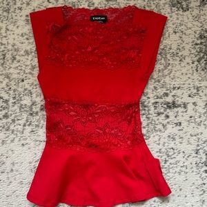 Bebe red peplum top with lace size XXS